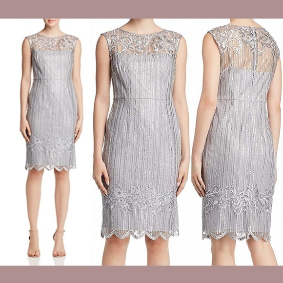 NWT Adrianna Papell [ 2 ]‎ Embroidered Sequin Sheath Dress in Silver - Picture 1 of 12
